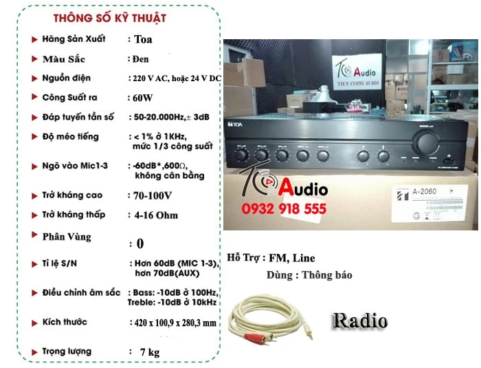 Amply Toa A2060 công suất 60w hàng chính hãng