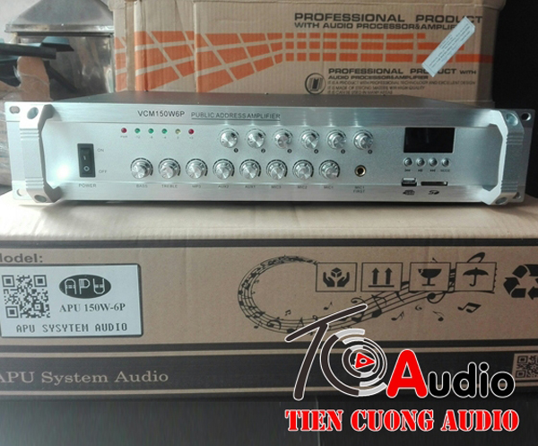 Amply APU VCM 150W6P chuyên dùng cho loa âm trần, loa hộp treo tường nghe nhạc, thông báo